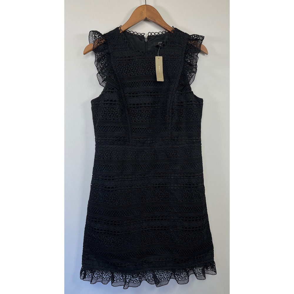 NWT J.Crew Ruffle Cap Sleeve Lace Mini Dress 8 Black Cocktail Party Ocassion